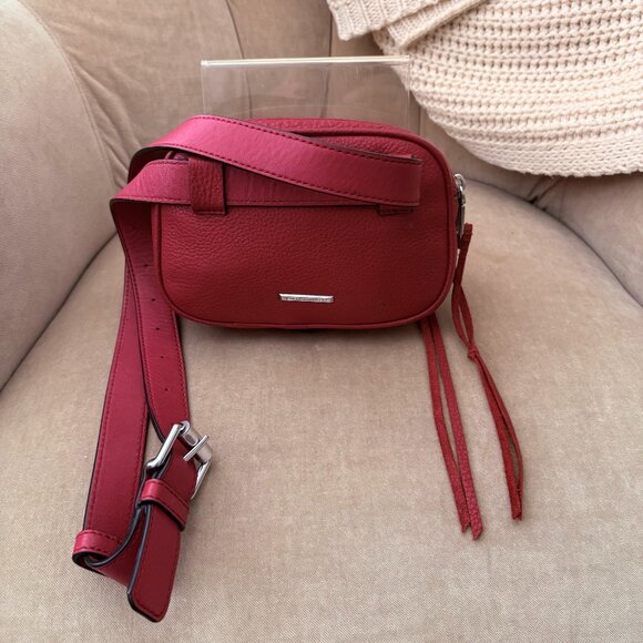 NEW Auth. REBECCA MINKOFF Iconic Blythe Red Pebbled Leather Sling Belt Bag - Picture 4 of 6